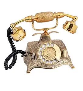 Rotary Dial Table Brass Square Hand Carved Old Landline Telephone Telephone Functional Antique Style Telephone-Bronze