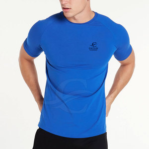 T-shirts de gym de couleur unie pour hommes avec manches courtes en polyester/coton tricoté prix d'usine en gros - Product Image 2