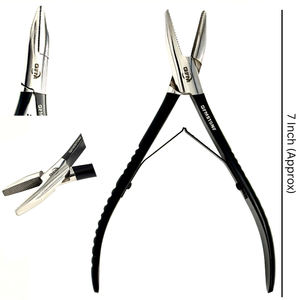 Pince à extensions capillaires professionnelle en acier inoxydable de 7 pouces, durable, réutilisable, à bouche plate, finition noire et argentée, lisse, de qualité commerciale - Product Image 1