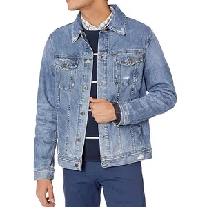ओएम हल्के नीले रंग की लंबी आस्तीन Jeean जैकेट उच्च गुणवत्ता वाली सड़क पहनने वाले फैशन प्लस आकार पुरुष जैकेट