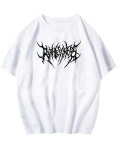 Camiseta Blanca Personalizada para Hombre, con Estampado Gráfico, Estilo Gótico, Urbano, de Algodón, Manga Corta, Verano, Casual, Holgada, a la Moda - Product Image 4