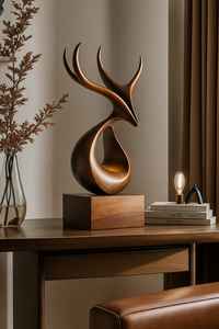 รูปปั้นกวางวอลนัททำมือ | ของตกแต่งรูปสัตว์ทำจากไม้แบบมินิมอล | เหมาะสำหรับโต๊ะสำนักงานและของตกแต่งภายในบ้าน - Product Image 3