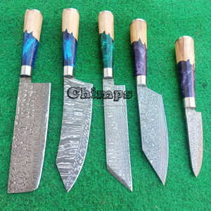 Manche en résine et bois d'olivier Couteau de cuisine multifonctionnel de haute qualité Fire Damascus Pattern Cleaver Couteau à découper - Product Image 6
