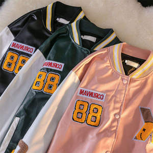 แจ็กเก็ตเลตเตอร์แมนสำหรับผู้ชายแขนเสื้อหนังขนแกะปักโลโก้ผ้ากำมะหยี่มีฮู้ดเสื้อแขนยาวสตรีททอสำหรับผู้หญิง - Product Image 5