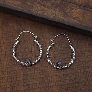 Exclusive New Arrival Tribal Design Hoop Jewellery Sterling Silver <b>Fine</b> <b>Earring</b> Women Girl Fashionable Ethnic Trendy Gemstone - Product Image 2