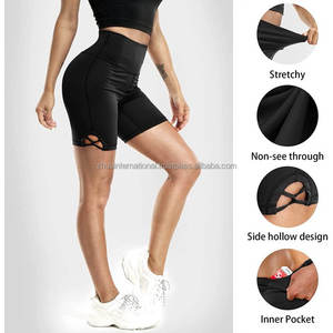 Shorts de cycliste taille mi-haute personnalisés pour hommes, de haute qualité, contrôle du ventre, respirants, légers, ensemble de shorts de yoga avec poches, style uni - Product Image 4