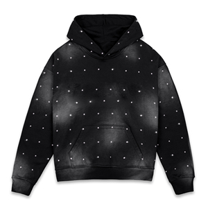 Sweat à capuche noir en molleton de coton 100% surdimensionné personnalisé Streetwear vintage pour hommes pull de haute qualité avec décoloration au soleil taille XL avec strass - Product Image 6