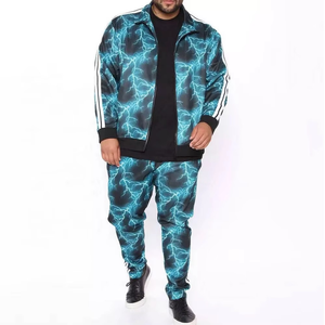 Men Lightning Print Tracksuit Set Custom Logo Two Piece <b>Zip</b> <b>Up</b> <b>Jacket</b> and Jogger Pants Sportswear Gym Outfit Wholesale OEM - Product Image 4