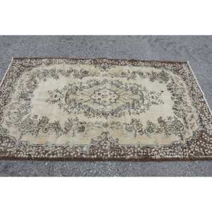 Vintage 3ft 9in X 6ft 8in Turkish Rug Beige <b>Brown</b> Patchwork <b>Wool</b> Latex Backing Classic Flat Weave for Living Room Decorations 4m - Product Image 3