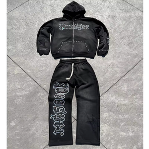 Conjunto de Sudadera con Capucha y Pantalones Deportivos para Hombre, Estampado Personalizado, Lavado, con Pedrería, para Invierno - Product Image 1