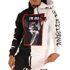 <b>Autumn</b> Men's Blue Hooded Sweatshirt 3D Printed Screen Print Fleece <b>Fabric</b> Knitted Pullover with Front Logo Embroidery Plus Size - Product Image 3