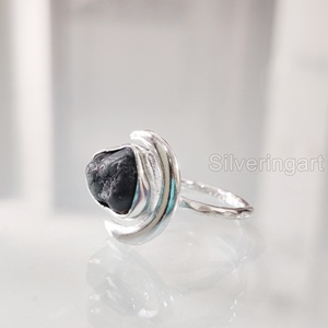 Joyería de piedra en bruto, anillo de mujer, piedra preciosa Esmeralda cruda Natural, piedra natal de mayo, anillo de luna creciente, joyería, anillo de Plata de Ley 925 - Product Image 4