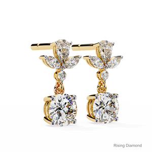 Boucles d'oreilles pendantes en diamant de laboratoire rond de 2,4 carats, certifiées IGI, or jaune et blanc 14 carats, clarté VS, cadeau d'anniversaire de luxe - Product Image 2
