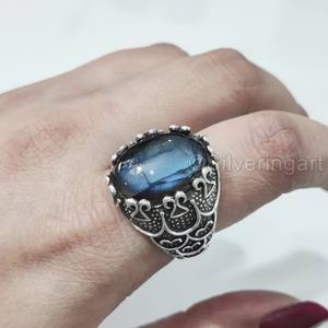 Mayorista Anillo para hombre Natural AAA Fuego azul Labradorita Piedra preciosa Anillo de piedra natal Joyería oriental otomana Anillo de plata esterlina 925 - Product Image 1