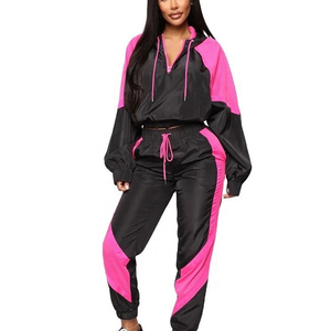 2025ใหม่ชุดกันลมบล็อกสีขนาดใหญ่พิเศษสำหรับผู้หญิงชุดวอร์ม2ชิ้นย้อนยุคกางเกงวิ่งจ๊อกกิ้งและแจ็คเก็ตแบบมีซิป - Product Image 5