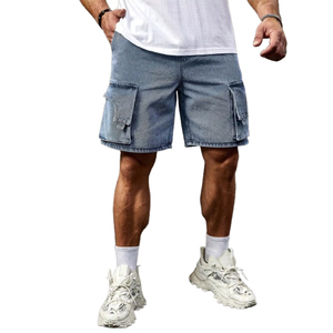 Young Trend men's shorts Blue Straight Leg Jeans Belted Special Bag Cover Design with Mid Waist Free Summer <b>Fashion</b> Loose Legs - Product Image 1