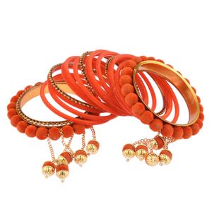 Joyería de boda india Brazalete de terciopelo de moda con cuentas de perlas de imitación Colgante Tassesl Conjunto de brazalete nupcial indio, naranja - Product Image 5