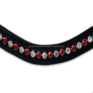 Banda de cuero vacía para cejas de caballo, banda personalizada con cristales plateados y rojos, con diamantes de imitación, banda ostentosa para cejas, fabricante al por mayor - Product Image 5