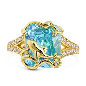 Jeulia Lucky Day Dolphin <b>Emerald</b> Cut Sterling <b>Silver</b> Fashion <b>Ring</b> - Product Image 1