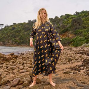Wild Spirit 100% pur coton Maxi robe pour femmes lâche naturel main sérigraphié audacieux noir or Safari inspiré léger - Product Image 6