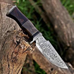 Cuchillo de Caza de Acero de Damasco de Hoja Fija de Grado Industrial de Alta Calidad, con Mango de Madera de Cuerno de Búfalo, OEM - Product Image 1