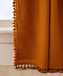 New Arrival Custom Made Modern Solid Tassel Valance <b>Rod</b> Pocket Window Curtain Cotton Drapes Full Light Shading Eco-Friendly - Product Image 2