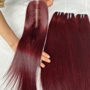 ช่อผมมนุษย์แบบมัดผมตรงสีเบอร์กันดี - Product Image 2