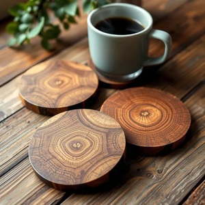 Natural Wooden Coaster Set Solid Wood Drink Mats Heat Resistant <b>Table</b> <b>Protection</b> for Home Hotel Use - Product Image 1