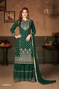 Traje étnico indio con Sharara para mujer, traje de Georgette con hilo bordado Dupatta y traje de trabajo Zari Salwar para mujer india - Product Image 2