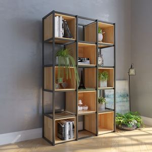 Wooden Square <b>Bookshelf</b> with Metal Frame for Living Room Decor-SFKS009 - Product Image 1