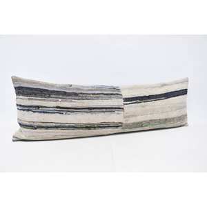Gray Wool Kantha Patchwork <b>Pillow</b> 16x48 Inches Woven with Vintage Pattern Design - Product Image 3