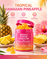 Gummies Probiotiques pour Femmes à l'Orme Rouge Antioxydante, Sans Gluten, Saveur Ananas Tropical, Bien-être Féminin, Marque Privée