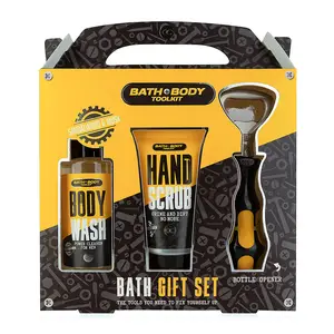 Accentra Geschenkbox Badeset Badeset-Toolkit gelb/schwarz PU enthält 100 ml Körperwäsche-Hand-Schrubben-Flaschenöffner Sandelholz-Musk