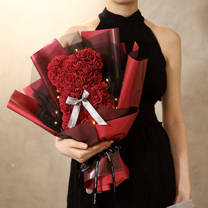 Orsacchiotto rosa 25cm fiori artificiali orso rosa con scatola luce mamma <span class=keywords><strong>fidanzata</strong></span> <span class=keywords><strong>anniversario</strong></span> compleanno san valentino <span class=keywords><strong>regalo</strong></span> - Product Image 1