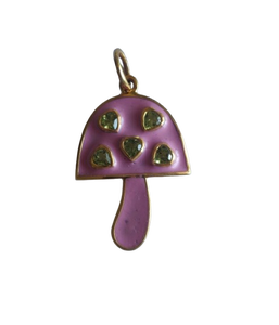 Pendentif en argent sterling 925 plaqué rhodium noir vintage diamant émail rose champignon taille 25x20MM - Product Image 1