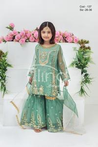 Robe en organza fantaisie prête à l'emploi de haute qualité pour filles vêtements pour enfants respirants pakistanais de qualité d'exportation avec décoration en dentelle - Product Image 2