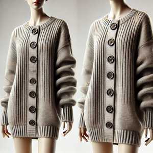 Suéter Cárdigan con Cuello en V para Mujer, Talla Grande, Marca FISLEY INTERNATIONAL, Botones Cubiertos, Estilo Largo, Mezcla de Poliéster/Algodón, Informal - Product Image 2