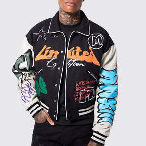 Patchs en chenille brodés élégants manches en cuir véritable Letterman Varsity Crop Jacket pour hommes - Product Image 4