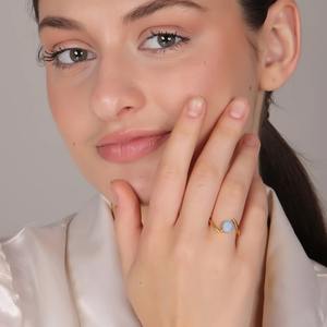 Elegant 18K Gold Plated <b>Blue</b> <b>Opal</b> Birthstone <b>Ring</b> Stylish Certified Wedding Party Jewelry Gift for Women Bulk Available India - Product Image 6