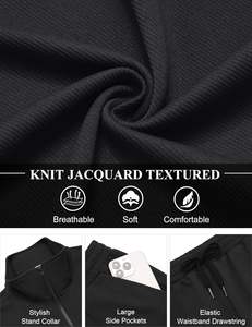 Ensemble de survêtement décontracté imprimé pour homme noir, 2 pièces, survêtement athlétique à fermeture éclair intégrale, ensemble de jogging jacquard, respirant et léger - Product Image 6