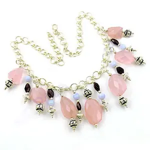Collier en pierre de quartz rose argenté pour femmes, bijoux en cristal tendance pour femmes - Product Image 1