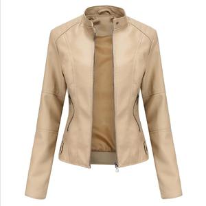 แจ็กเก็ตหนัง PU สีดำ2024สำหรับผู้หญิง, เสื้อโค้ทหนังแท้คอตั้งเสื้อแจ็คเก็ตมอเตอร์ไซด์สำหรับฤดูใบไม้ผลิฤดูใบไม้ร่วง - Product Image 1