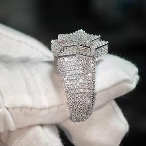 Bague étoile sertie de diamants de qualité supérieure, en argent sterling plaqué or, diamant moissanite VVS, bijoux hip-hop, coupe ronde, fournisseur en gros - Product Image 2