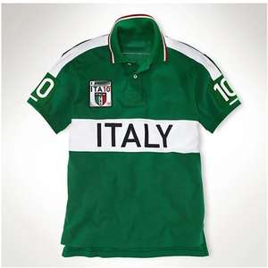 Chemise sans col pour hommes adultes, 100% coton, patchwork de drapeaux brodés, jersey de golf à manches courtes, respirant, décontracté - Product Image 3