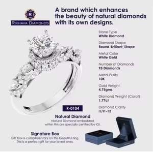 แหวนเพชรบริสุทธิ์พร้อมโลหะสำหรับเป็นของขวัญแต่งงานแหวนเพชรหรูหรา10K แหวนเพชรทองคำขาว - Product Image 4