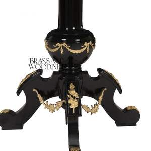 Mesa Redonda Clásica de Madera de Lujo con Acabado Negro y Detalles Dorados Hechos a Mano - Product Image 3