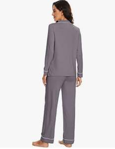 Femmes à manches longues 100% soie tissé pyjamas ensemble col en v boutonné vêtements de détente XS-XXL demoiselle d'honneur vêtements de nuit - Product Image 4