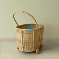 Poussette pour poupée en rotin faite à la main avec des roues en bois, chariot de jeu bohème pour enfants, jeu d'imitation ou cadeau décoratif pour chambre de bébé
