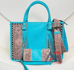 ODM OEM bolso de mano de piel de vaca de alta calidad y organizador de equipaje hecho a mano cartera de mano Conjunto Combinado de 2 piezas para mujer - Product Image 1