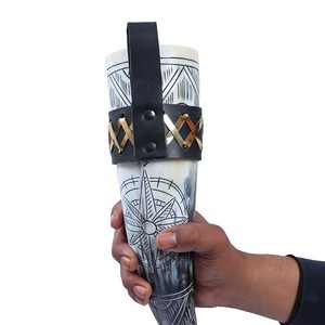 Auténtico cuerno de buey Vikingo, cuerno para beber, funda de cinturón de cuero genuino, saco de regalo de arpillera, características de lavado a mano para fiestas, tazas de cerámica - Product Image 3